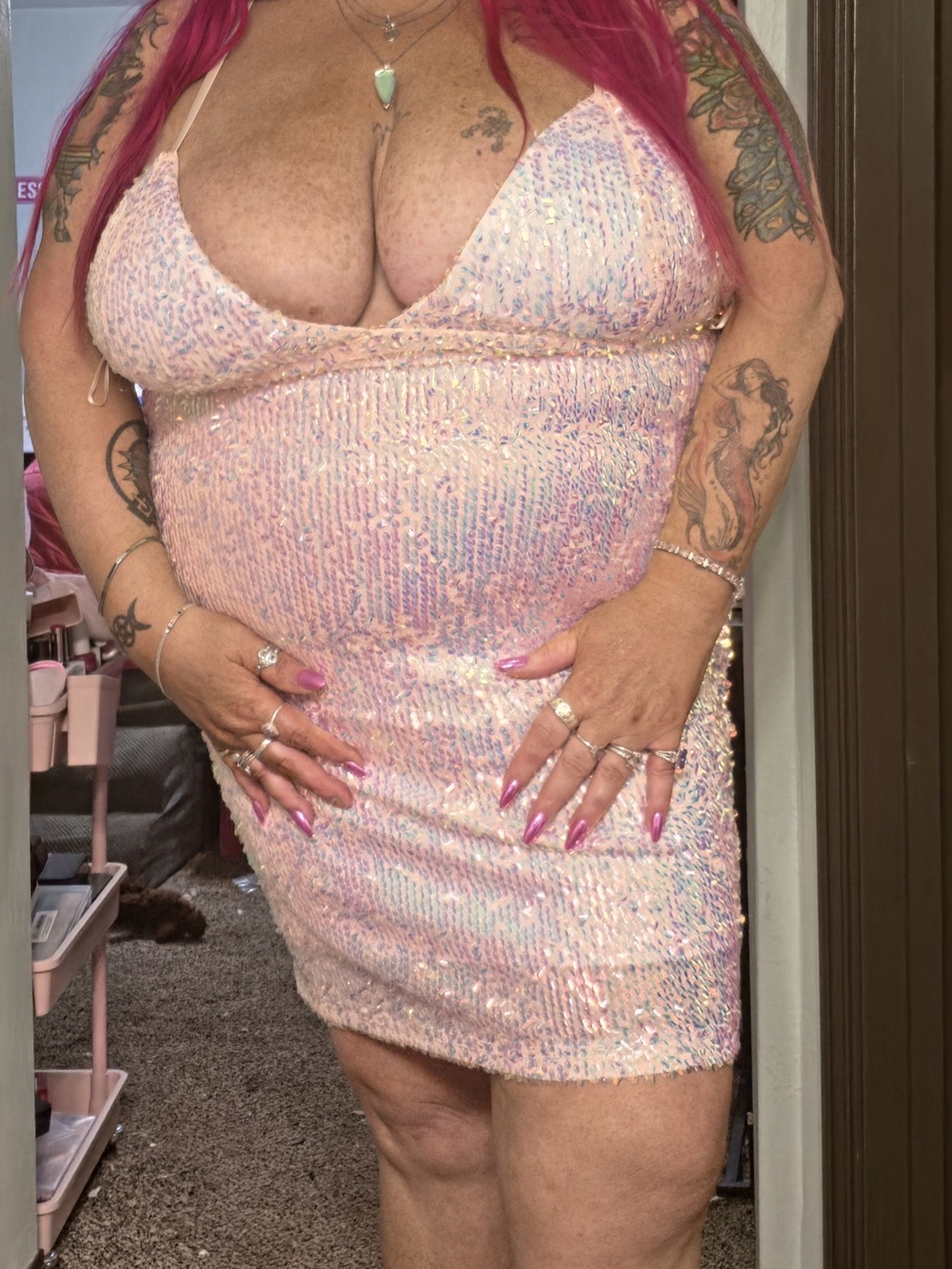 Iridescent Pink Sequin Bodycon Mini Dress NWT
